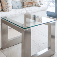 glass coffee table in living area