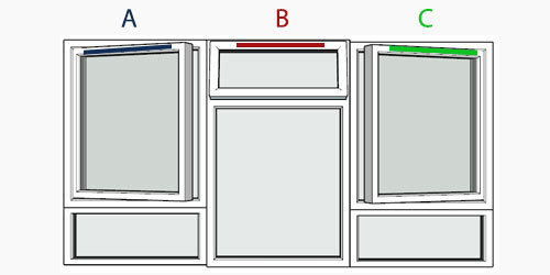 possible positions for trickle vents using the selected window configuration