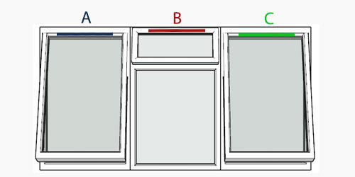 possible positions for trickle vents using the selected window configuration