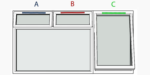 possible positions for trickle vents using the selected window configuration