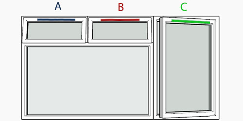 possible positions for trickle vents using the selected window configuration