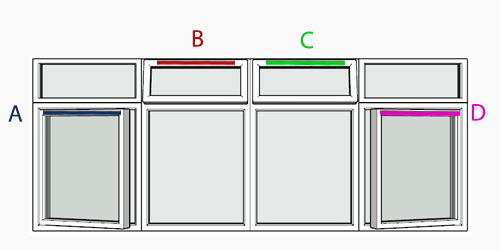 possible positions for trickle vents using the selected window configuration